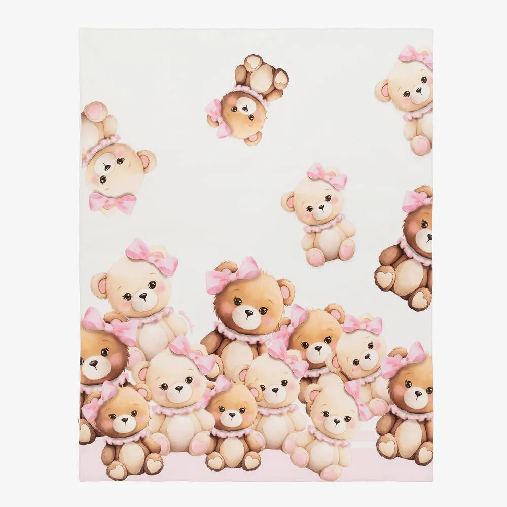 Baby Girls White Cotton Bear Blanket (86cm)