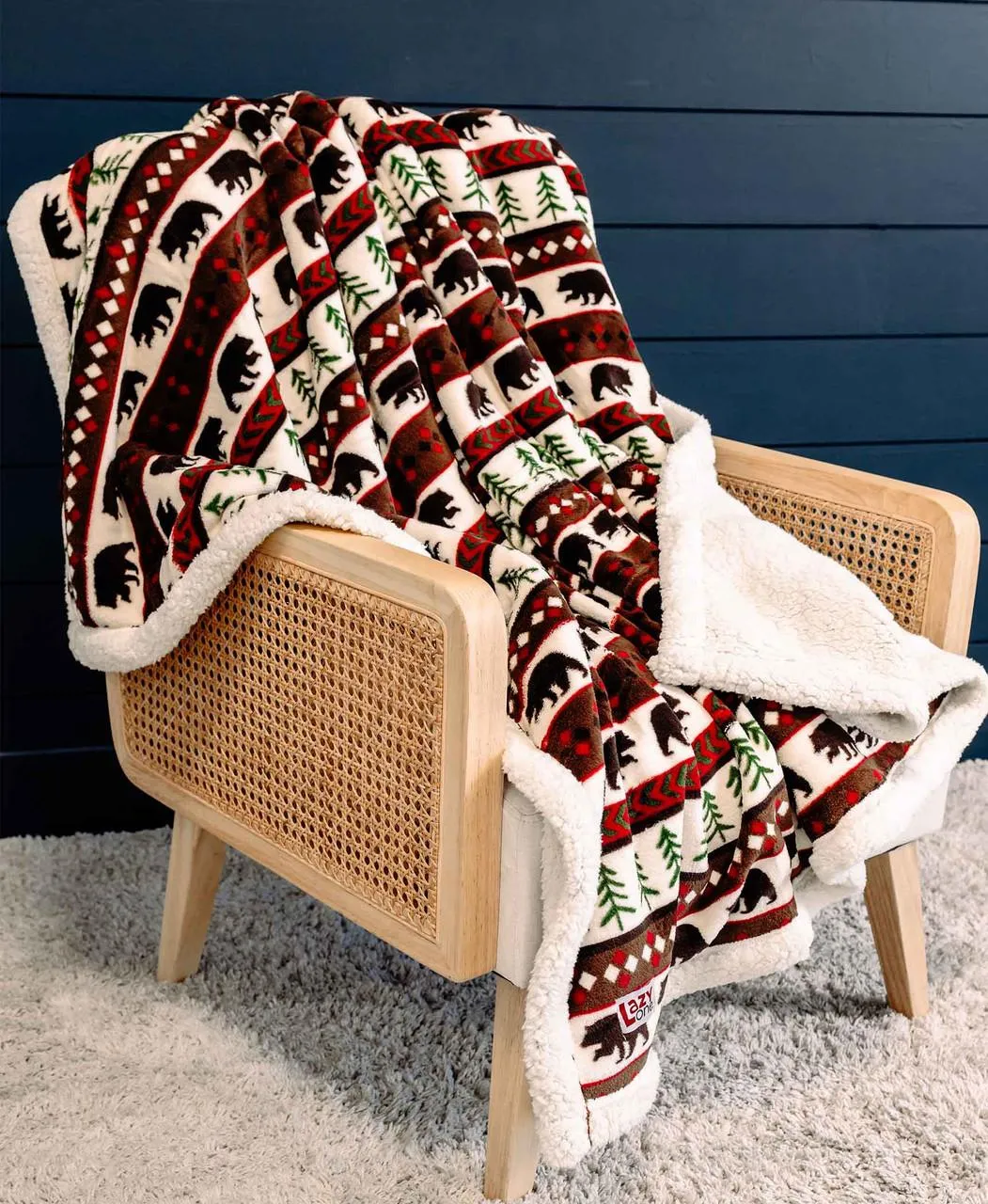 Bear Fair Isle Sherpa Throw Blanket