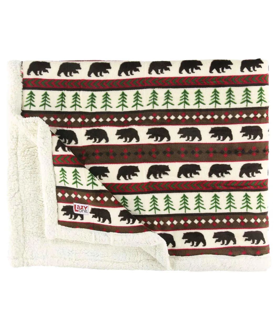 Bear Fair Isle Sherpa Throw Blanket