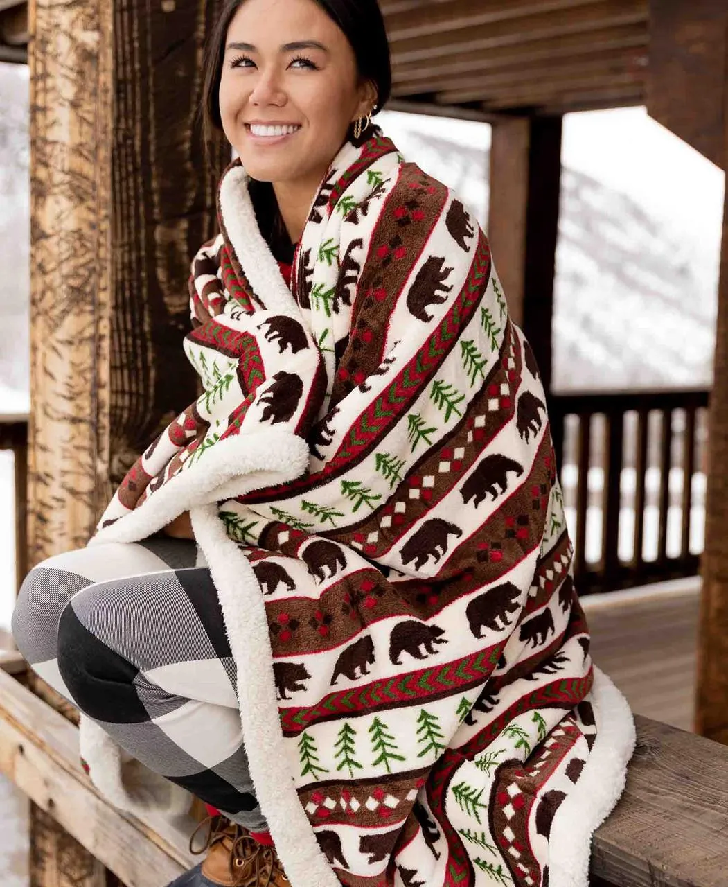 Bear Fair Isle Sherpa Throw Blanket