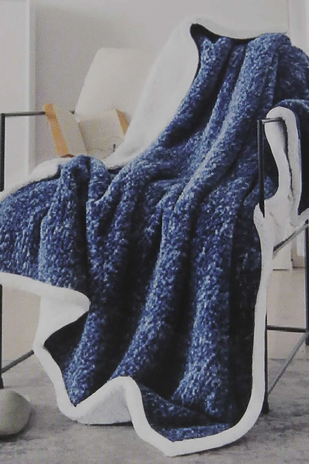 Blue And Ivory Reversible Fur Blanket (Double Size)