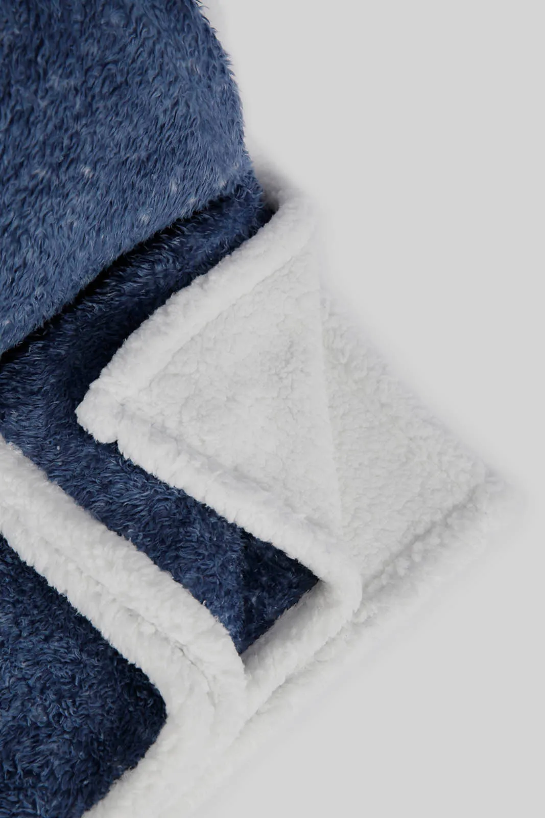 Blue And Ivory Reversible Fur Blanket (Double Size)