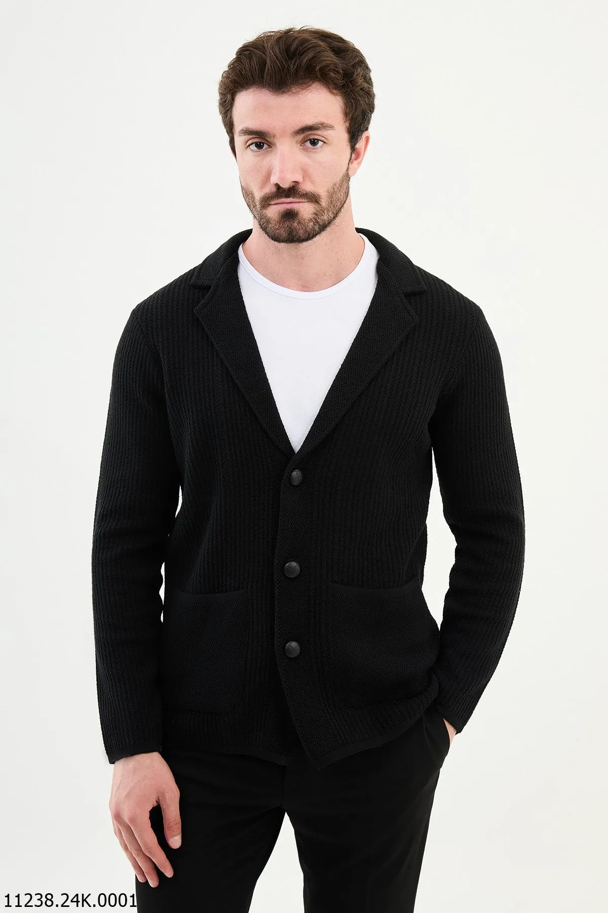 Bojoni Chicago Slim Fit Black Knitwear Cardigan Sweater