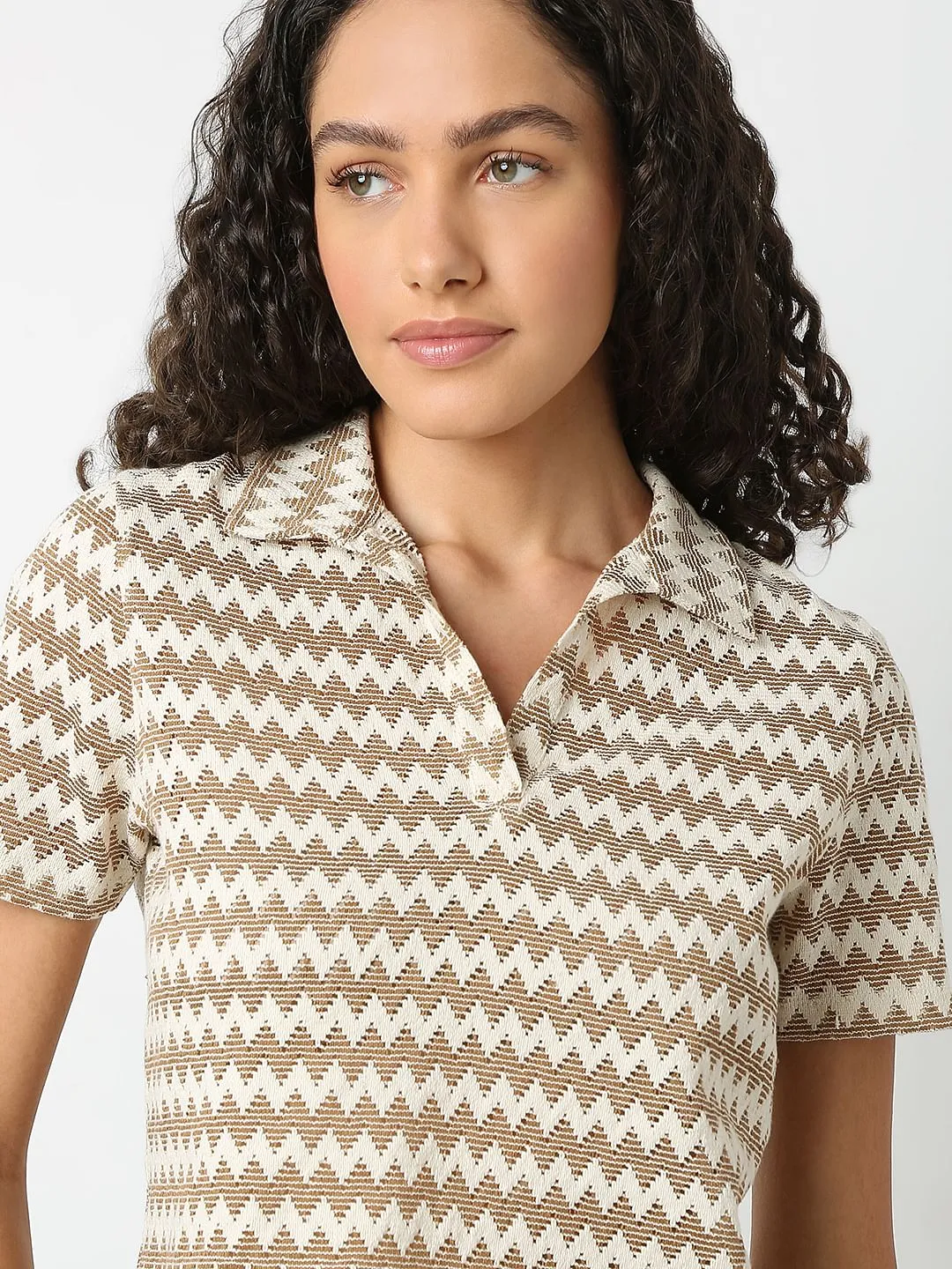 Brown Abstract Print Polo