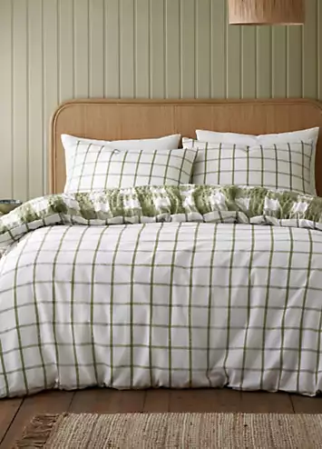 Catherine Lansfield Olive Brushed Cotton Seersucker Gingham Duvet Cover Set | Kaleidoscope