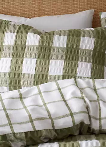 Catherine Lansfield Olive Brushed Cotton Seersucker Gingham Duvet Cover Set | Kaleidoscope