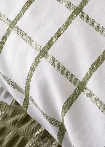 Catherine Lansfield Olive Brushed Cotton Seersucker Gingham Duvet Cover Set | Kaleidoscope