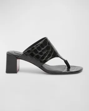 Croco Logo Red Sole Thong Mules