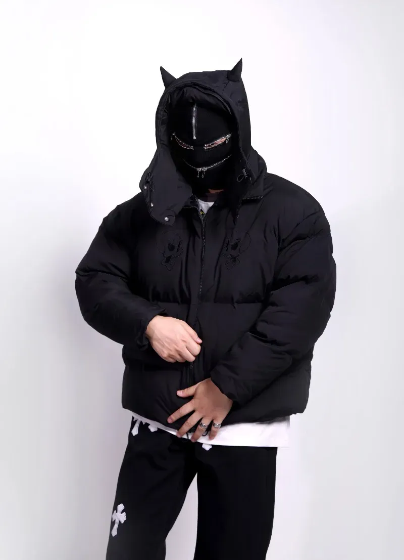 Devil | Black Hooded Puffer Jacket