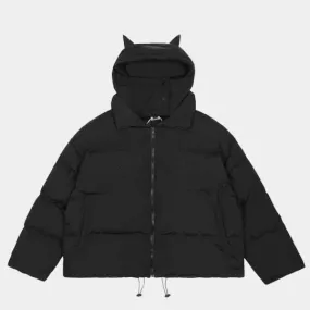 Devil | Black Hooded Puffer Jacket