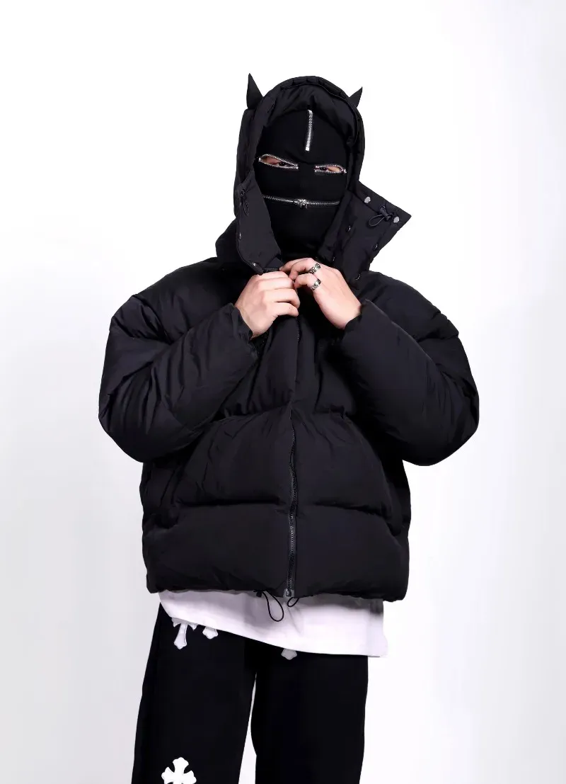 Devil | Black Hooded Puffer Jacket