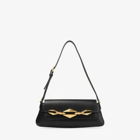 Diamond Shoulder East-West S Black Calf Leather Shoulder Bag