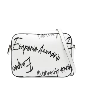 Emporio Armani All-Over Logo White Crossbody Bag