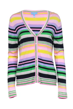 Escada Sport - Pink Multicolor Stripe V-neck Cardigan Sz L