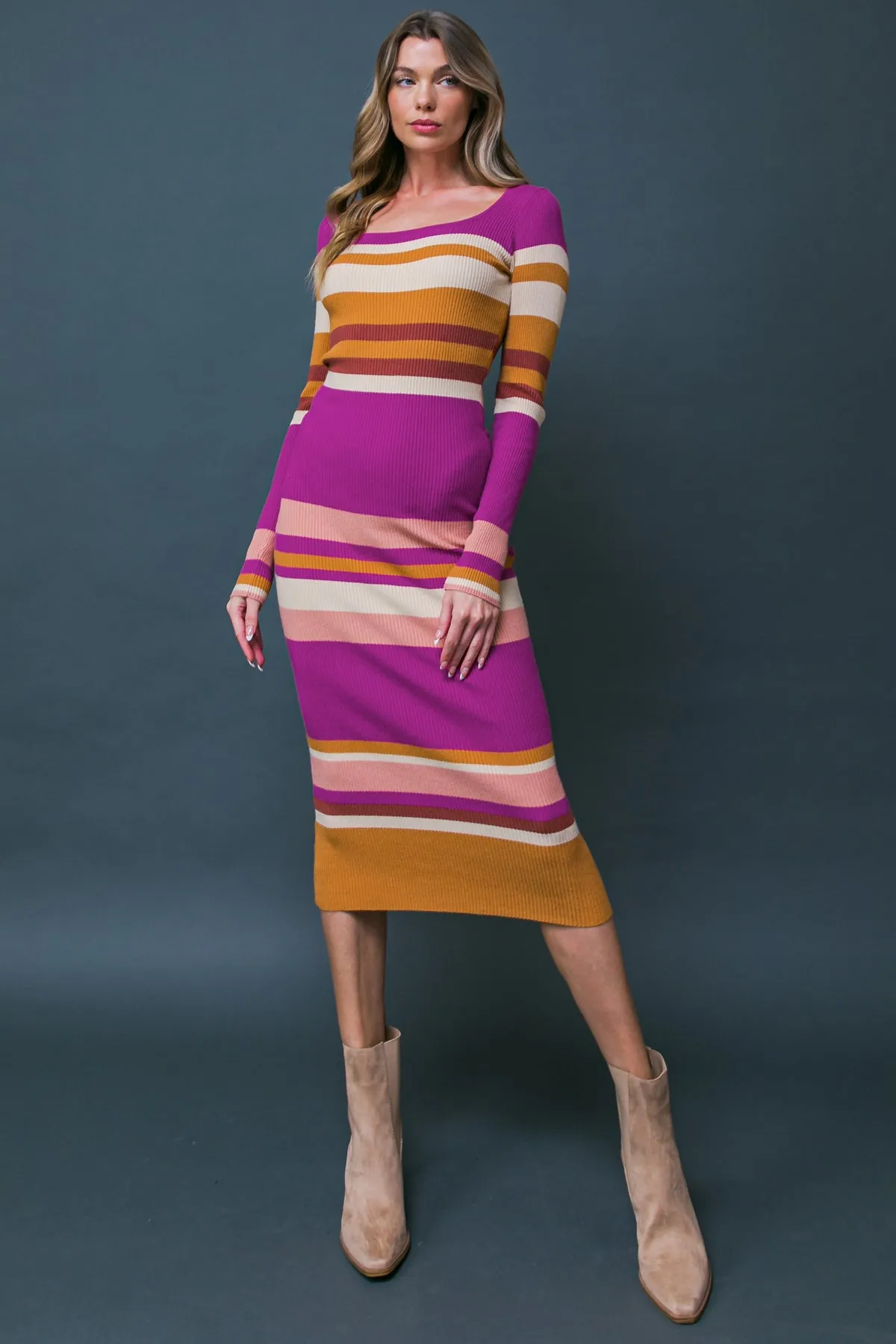 EVENING OF ELEGANCE SWEATER MIDI DRESS