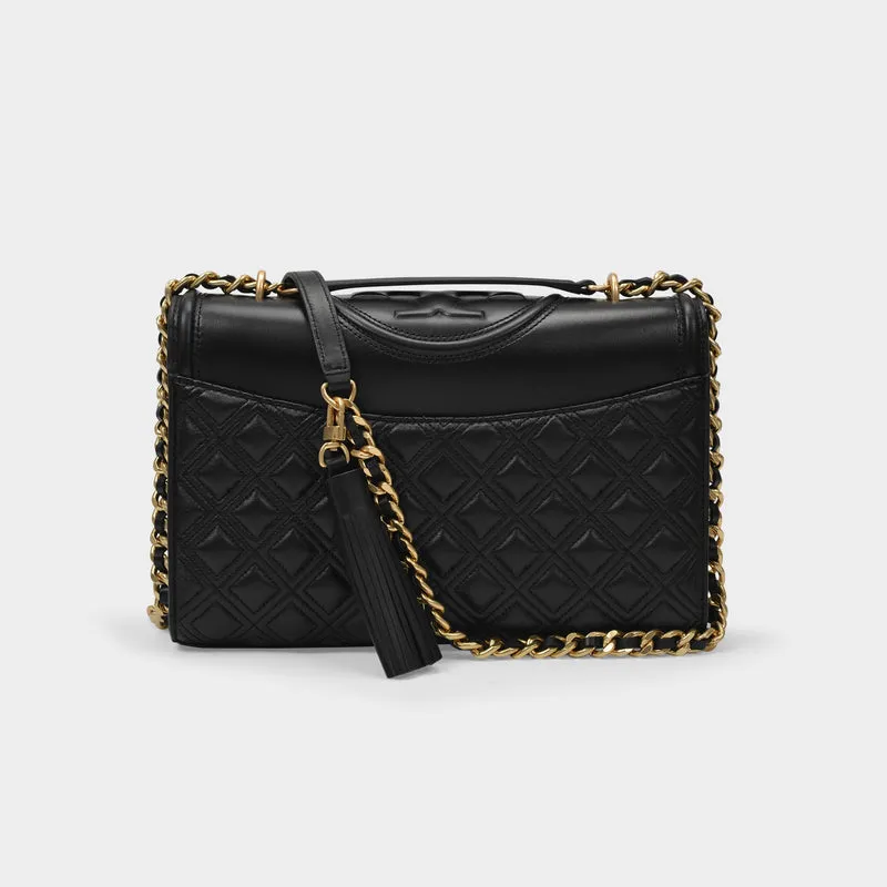 Fleming Convertible Shoulder Bag in Black Leather