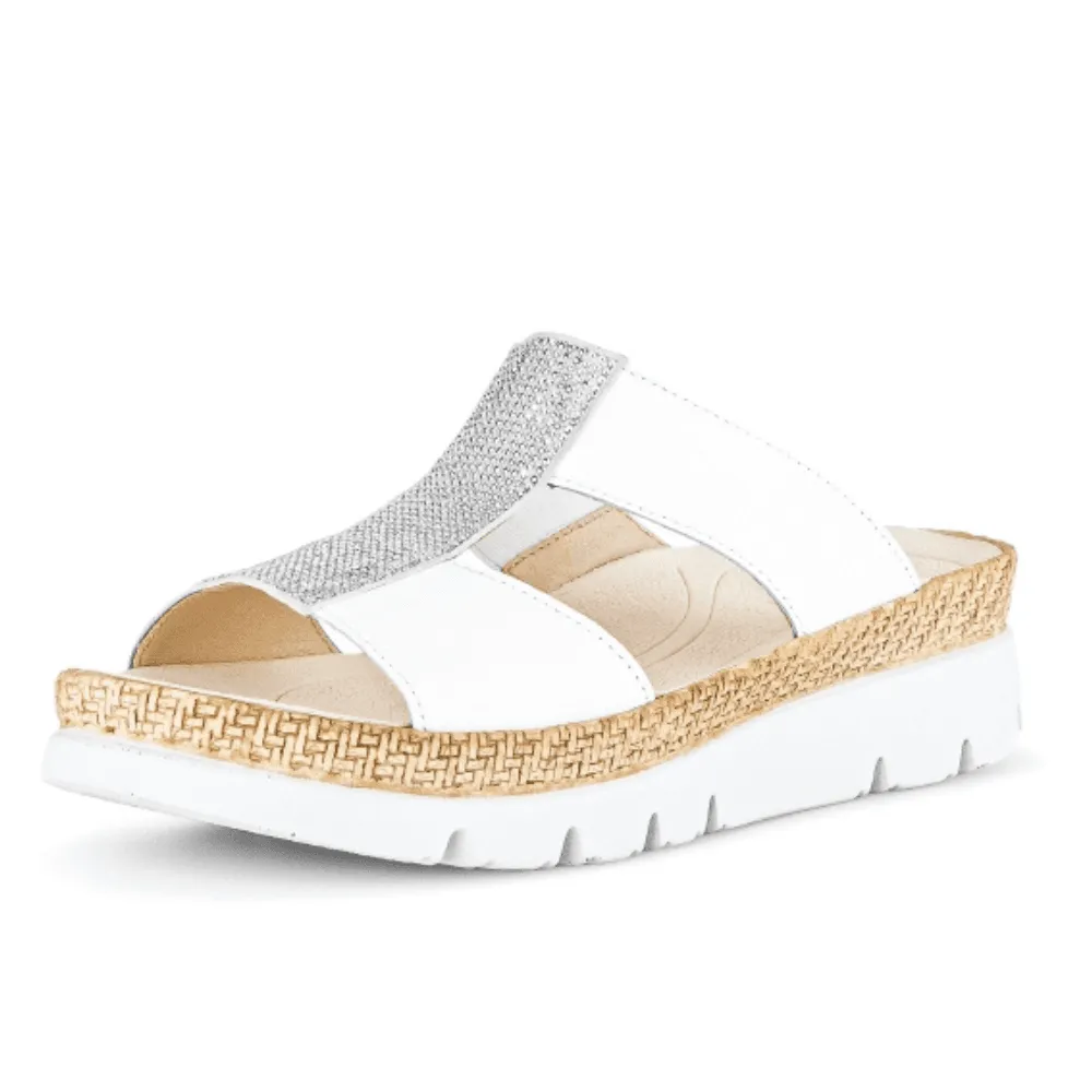 Gabor 43.721 White Diamante Panel Chunky Mule Sandals