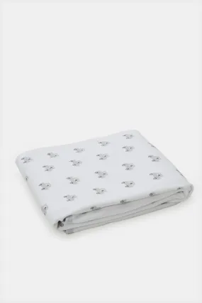 Grey Knitted Allover Print Blanket