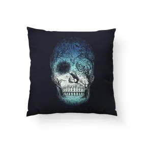 Halloween Pillow, Skull Throw Pillow, Cool Skull Decor, Skeleton Pillow, Spooky Home Decor, Crow on Bridge, Picture in Picture, 