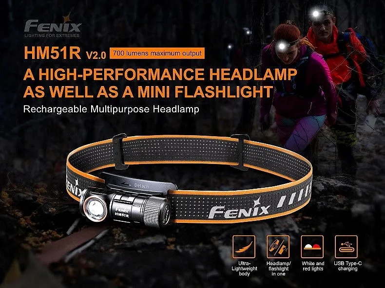 headlamp Fenix HM51RV20 Ruby V2.0/700 Lumens - Black