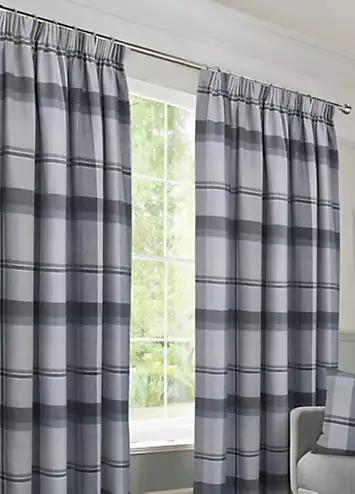 Home Curtains Braemer Pair of Faux Wool Check Pencil Pleat Curtains | Kaleidoscope