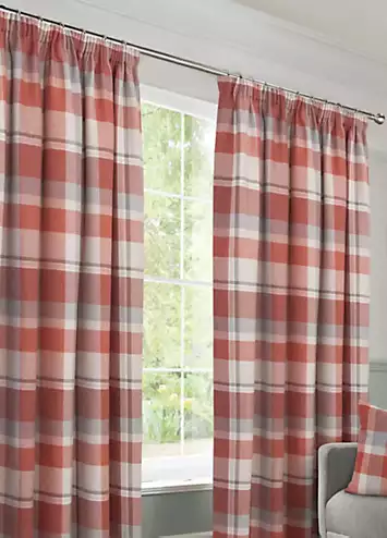 Home Curtains Braemer Pair of Faux Wool Check Pencil Pleat Curtains | Kaleidoscope