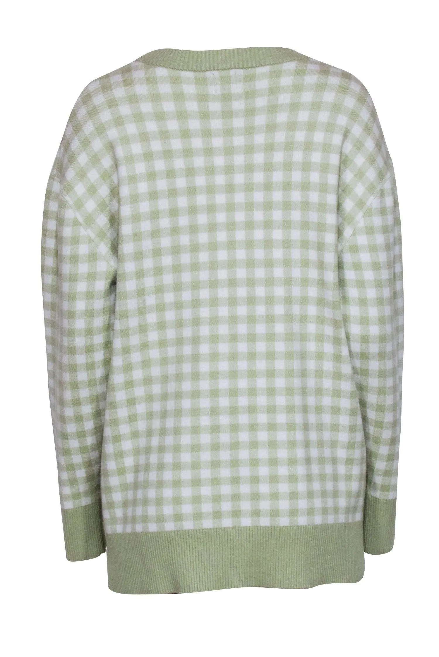 Joie- Light Green & White Gingham Print Cardigan Sz M