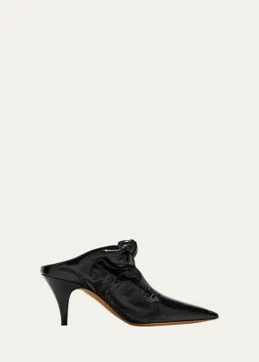 Khaite Rowan Crinkle Leather Bow Mules