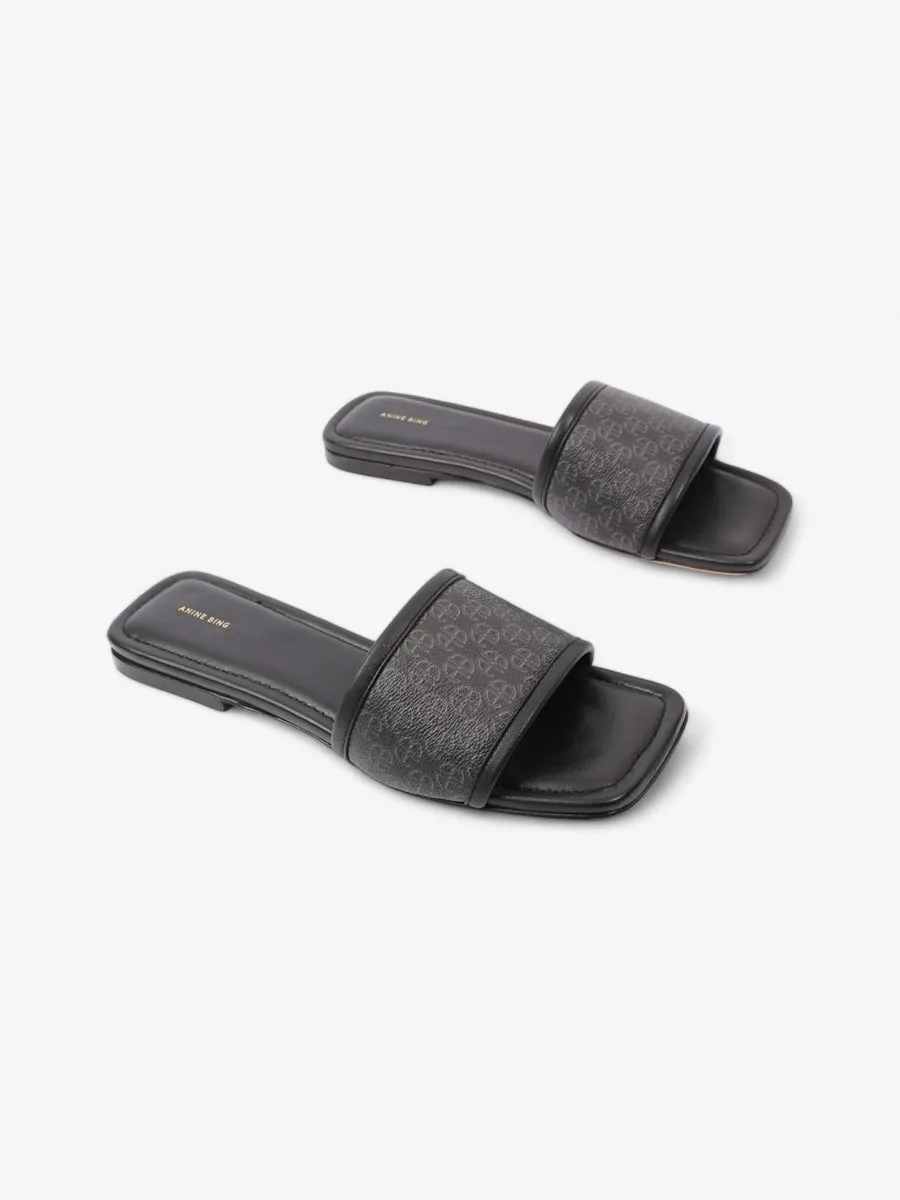 Logo Sandals Black Leather EU 39 UK 6