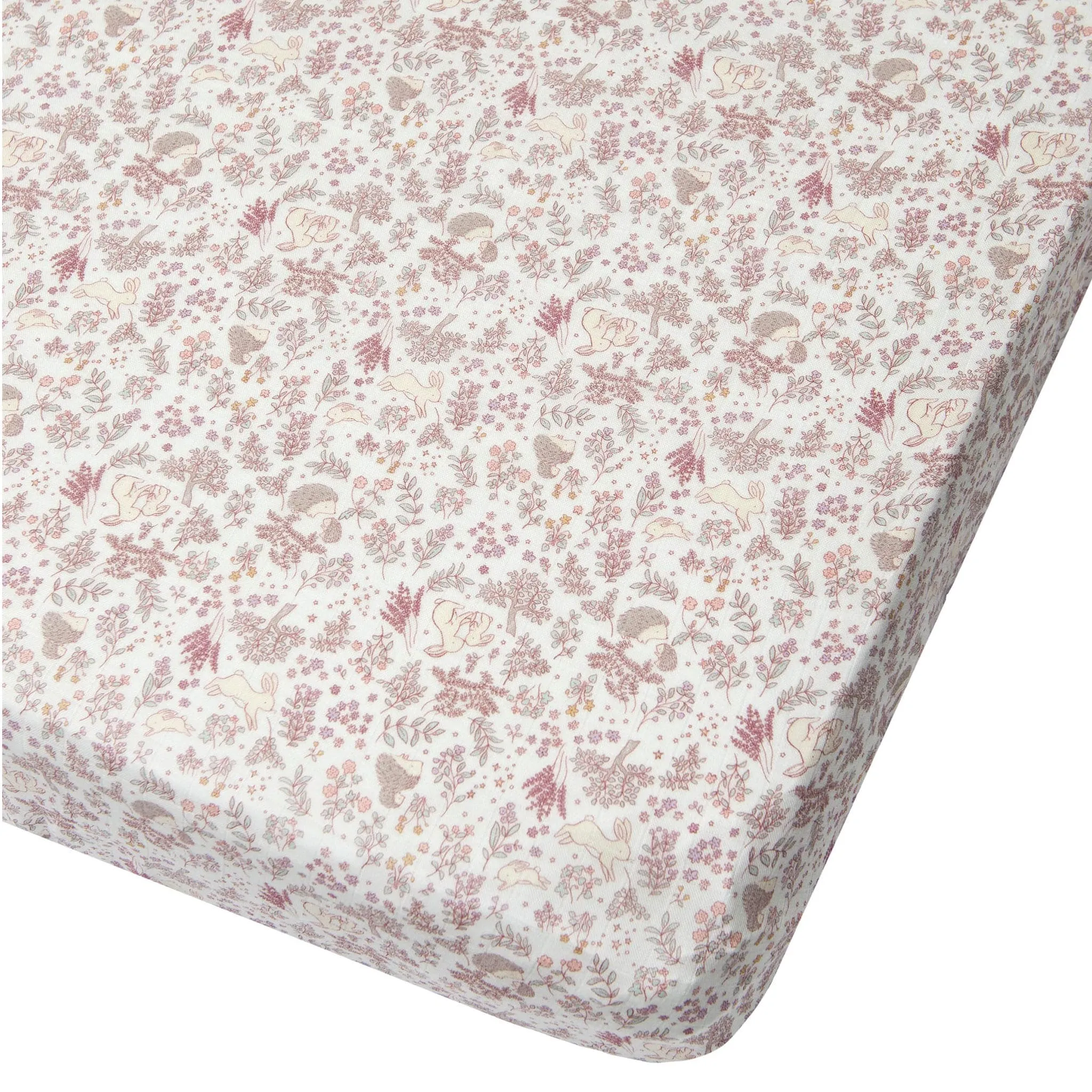 Loulou Lollipop Bamboo Muslin Fitted Crib Sheet - Hedgehog Forest  - Clement