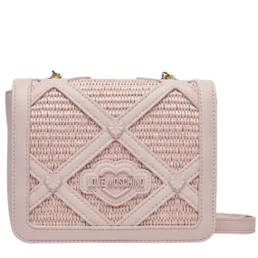 Love Moschino Woven Raffia Heart Studs Pink Crossbody Bag