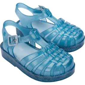 Mini Melissa Possession Shiny BB Sandals, Glitter Blue