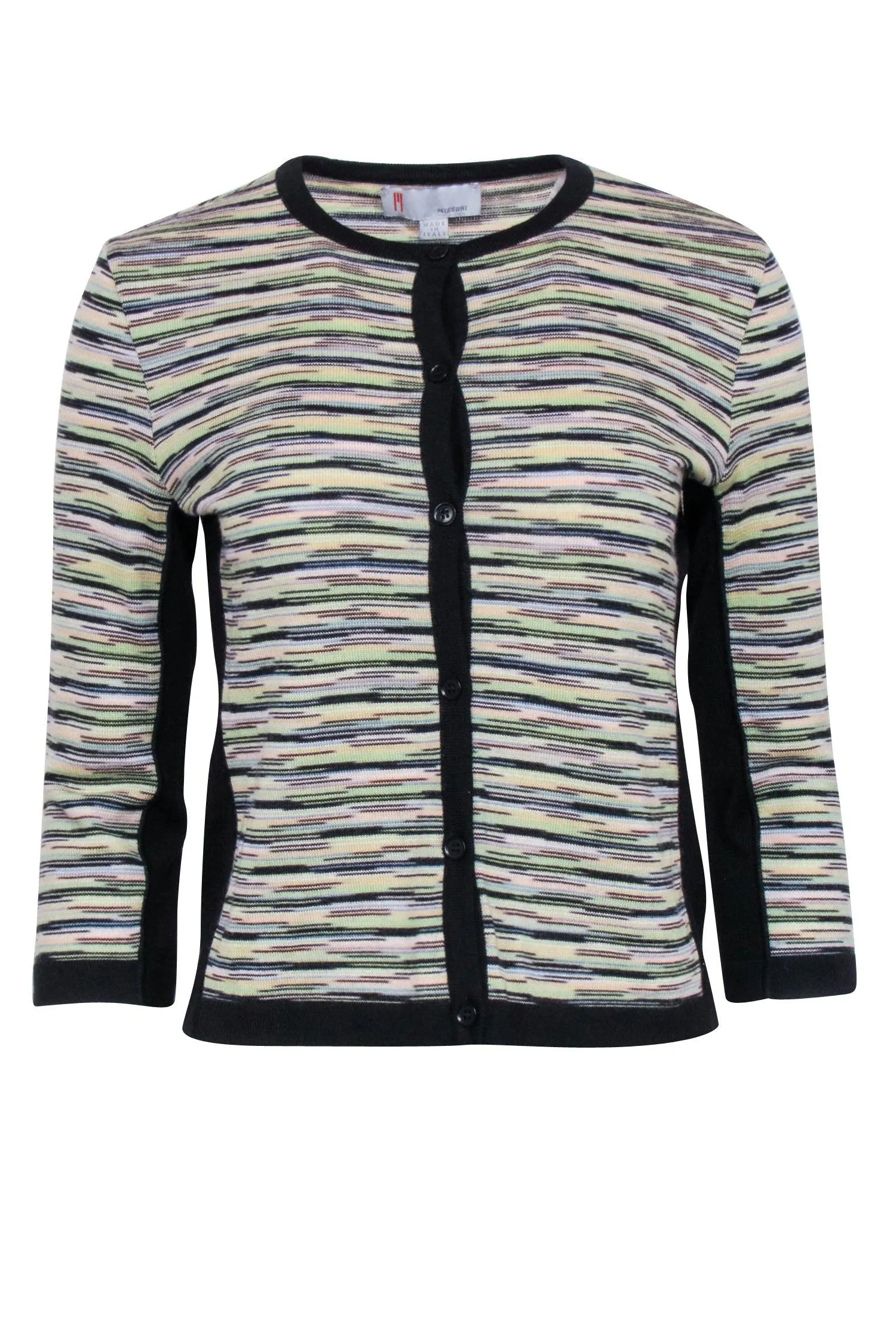 Missoni - Black w/ Green & Yellow Stripe Print Wool Blend Cardigan Sz 8