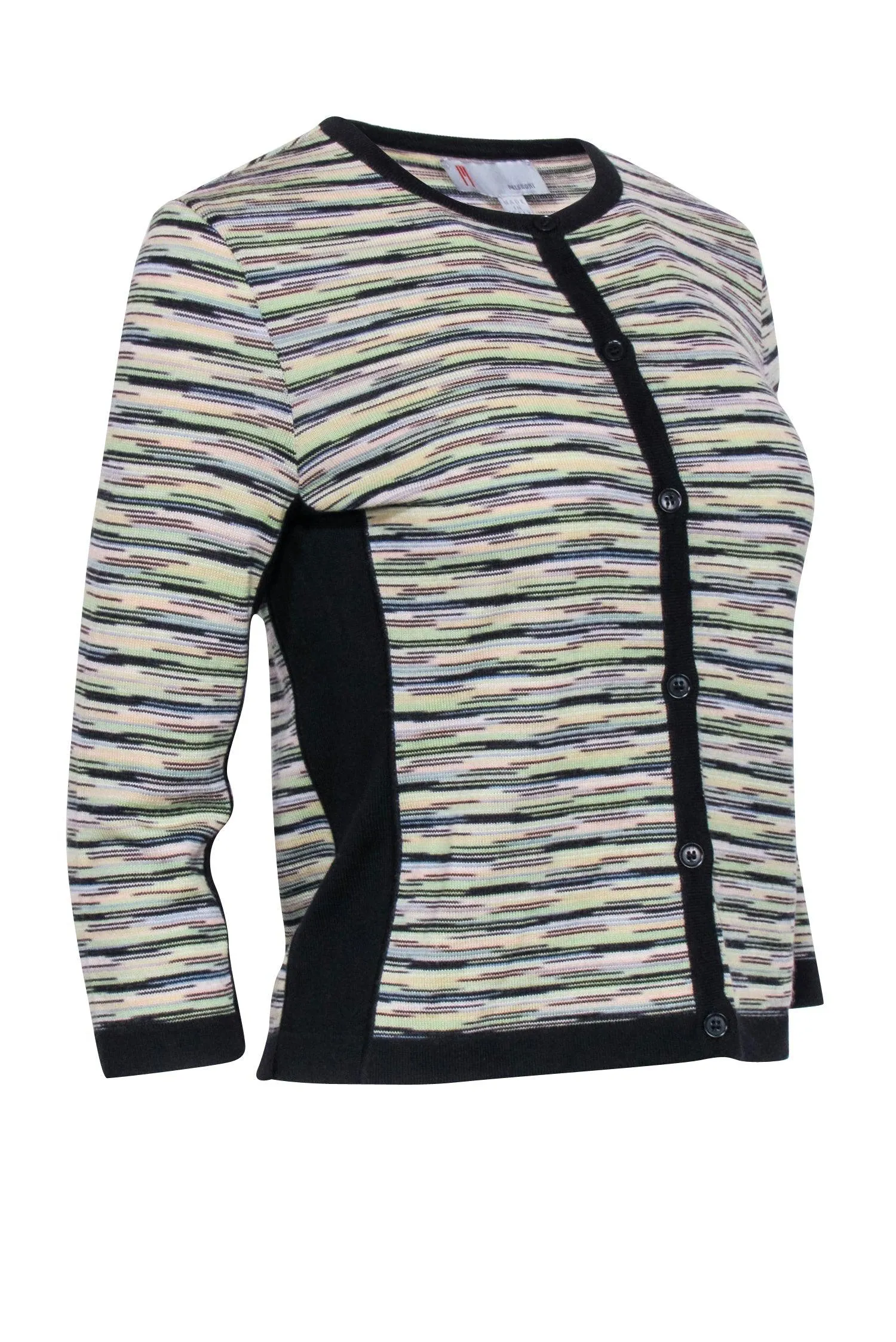 Missoni - Black w/ Green & Yellow Stripe Print Wool Blend Cardigan Sz 8