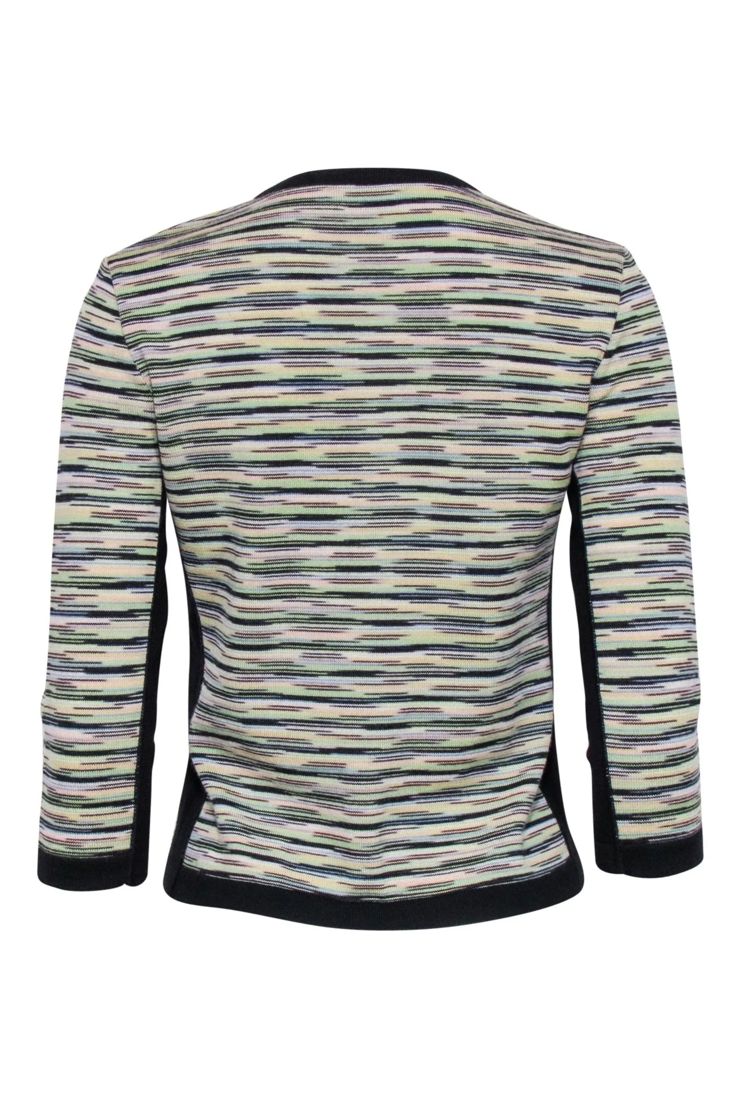 Missoni - Black w/ Green & Yellow Stripe Print Wool Blend Cardigan Sz 8