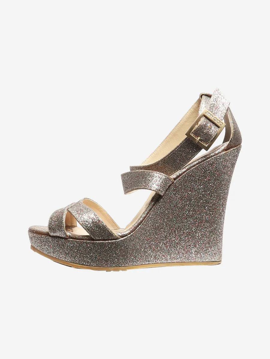   Multicoloured glitter wedge sandals - size EU 38