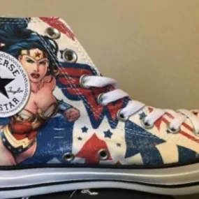 New Converse Chuck Taylor Hi WONDER WOMAN Flag Print DC ...