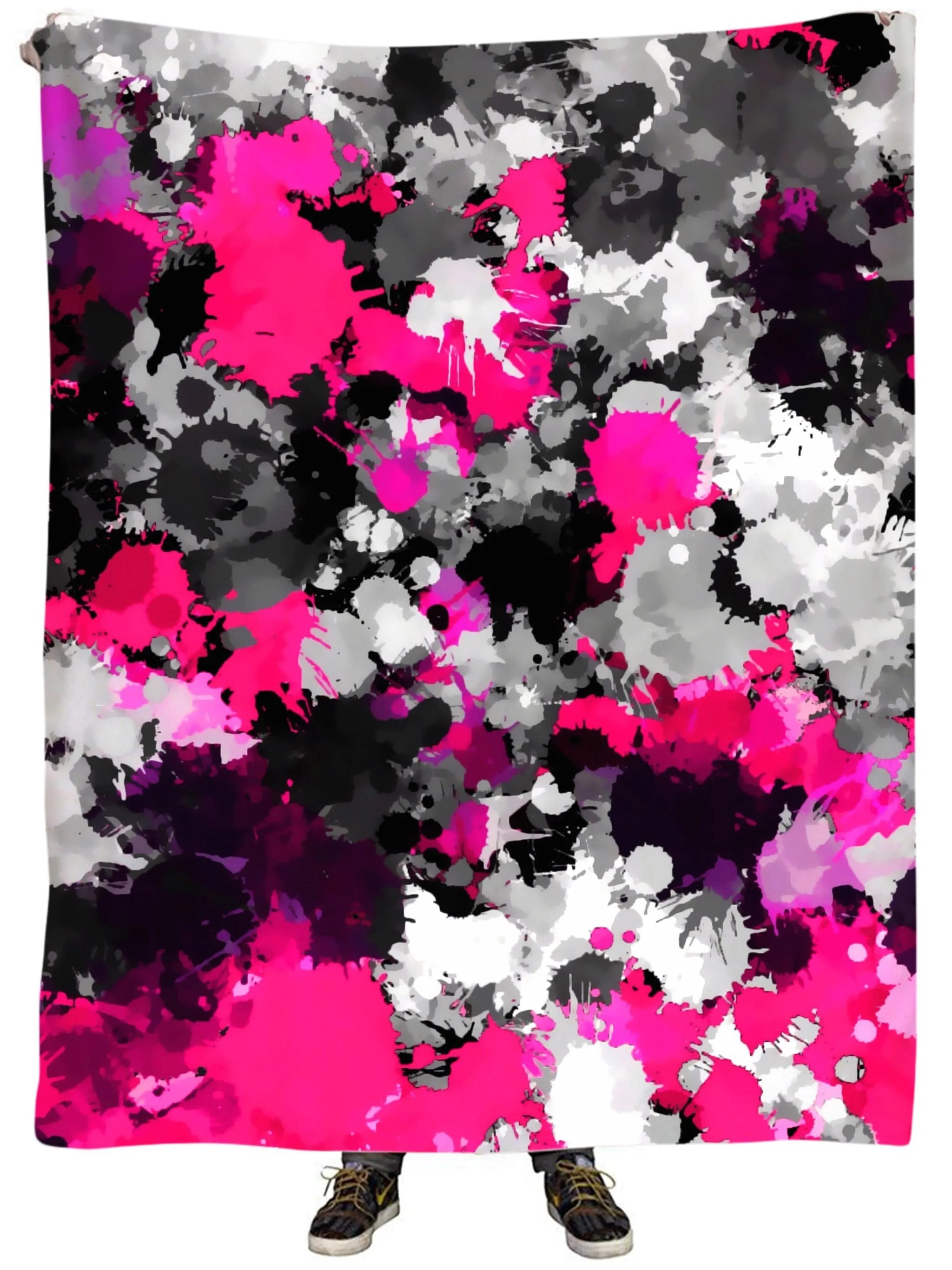 Pink and Grey Paint Splatter Plush Blanket