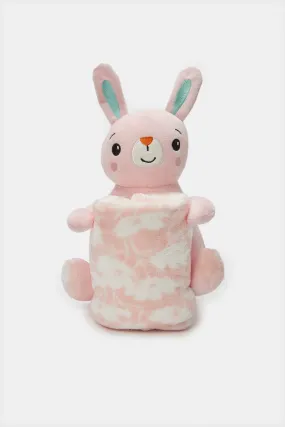 Pink Rabbit Plush Toy With Blanket