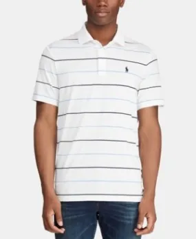 POLO RALPH LAUREN Mens Performance Polo Shirt (XX-Large, White Striped/Blue Black)