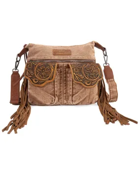 Product Name:  Wrangler Women's Fringe Floral Tooled Denim Crossbody Bag