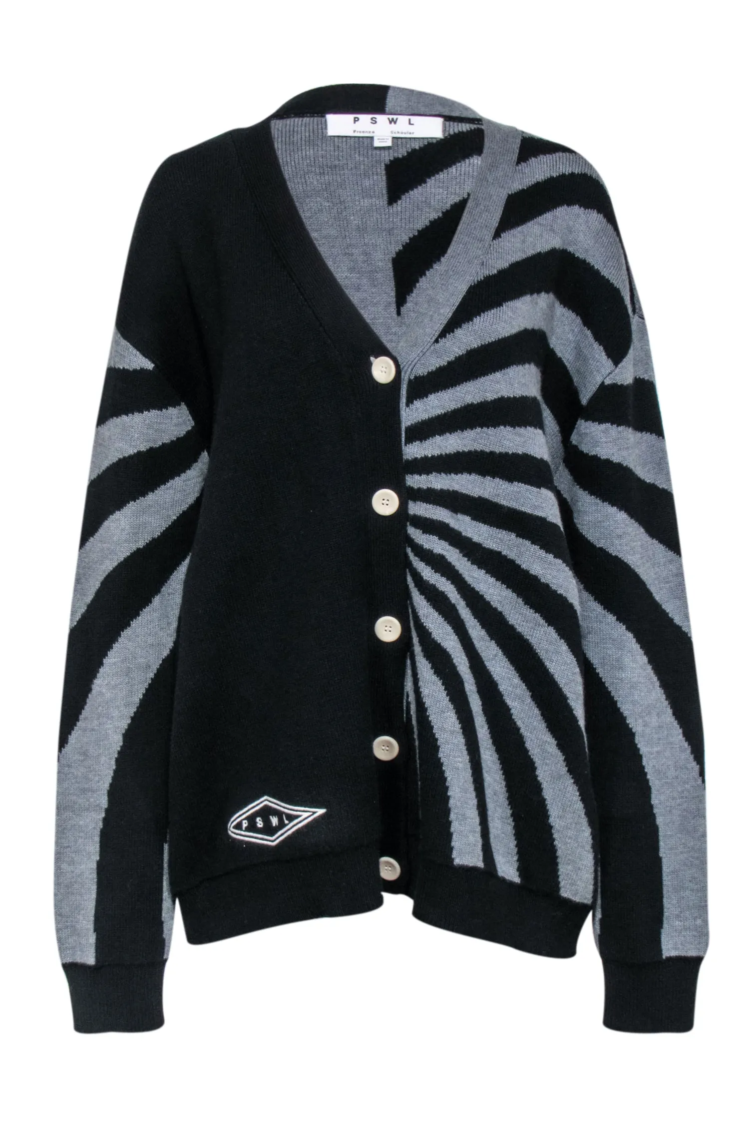 Proenza Schouler PSWL - Black & Grey Two-Tone Wool Blend Cardigan Sz L