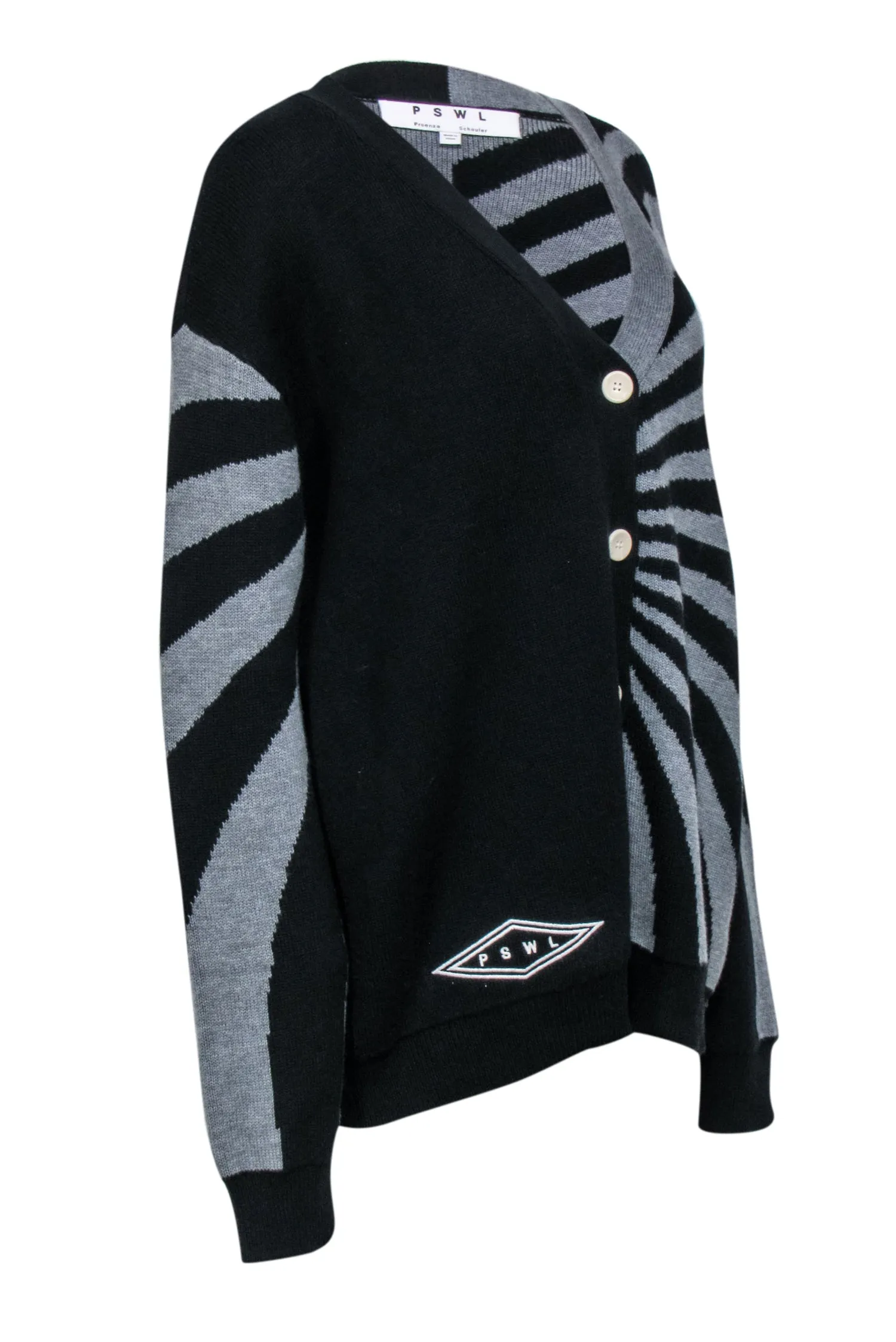 Proenza Schouler PSWL - Black & Grey Two-Tone Wool Blend Cardigan Sz L