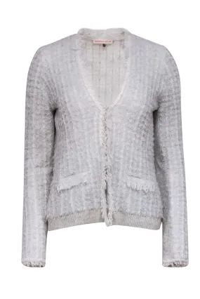 Rebecca Taylor - Heather Grey & Cream Fuzzy Knit Cardigan Sz M