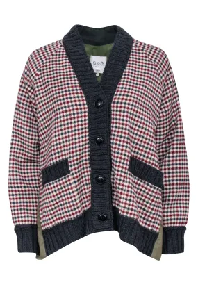 Sea NY - Petra Beige & Red Plaid Cardigan w/ Olive Backing Sz S