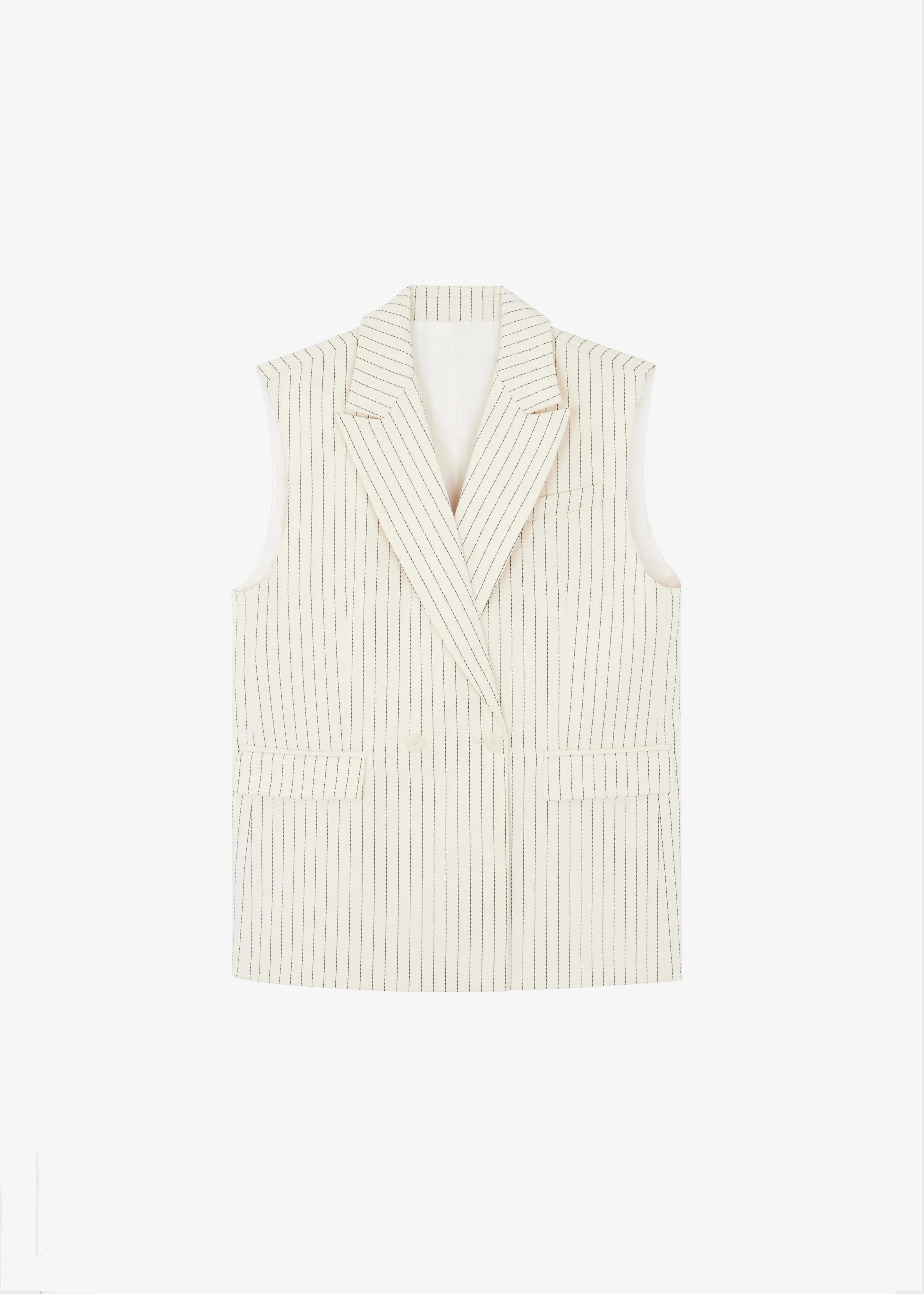 Shane Twill Double Breasted Vest - Light Beige/Black Pinstripe