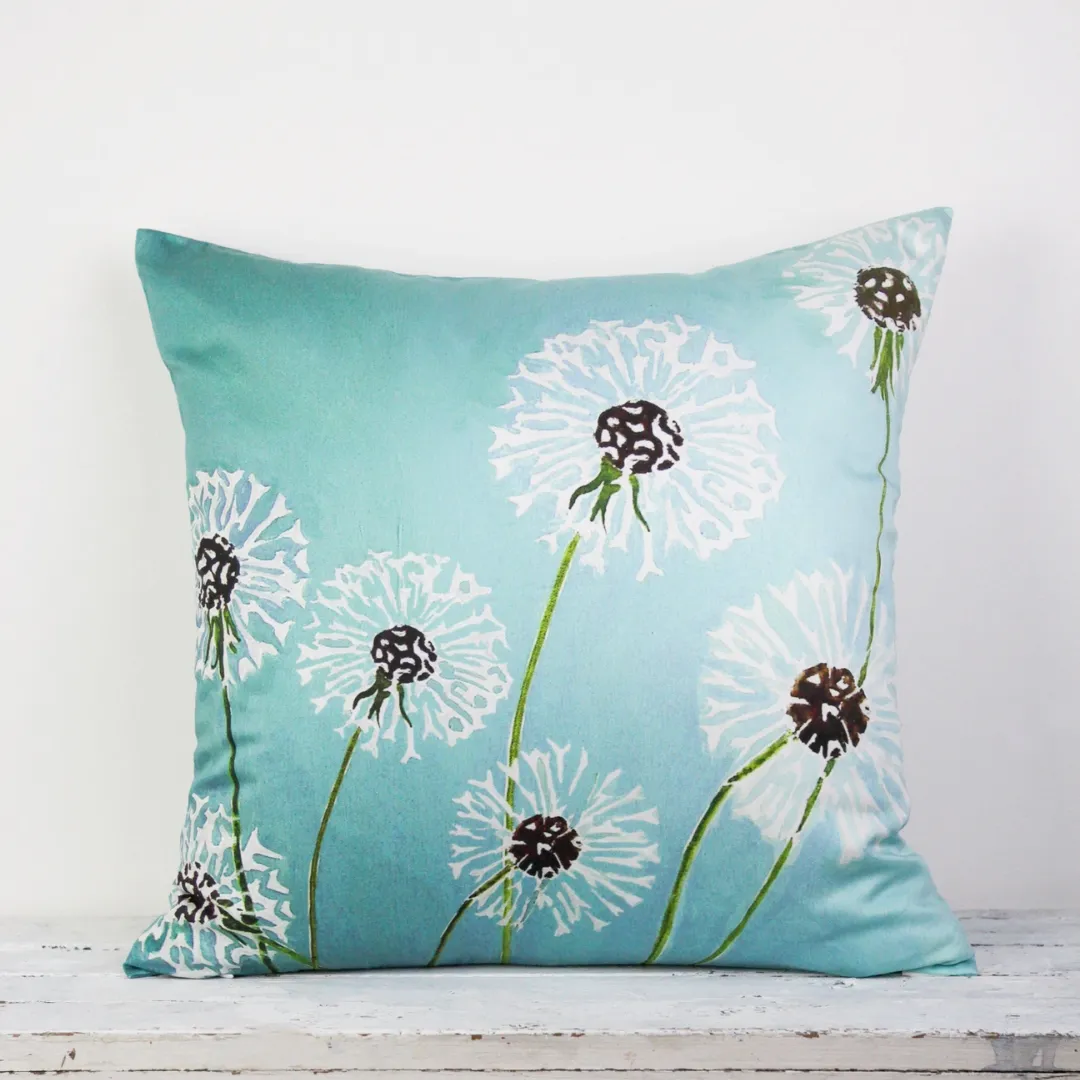 Throw Pillow - Dandelions on Aqua