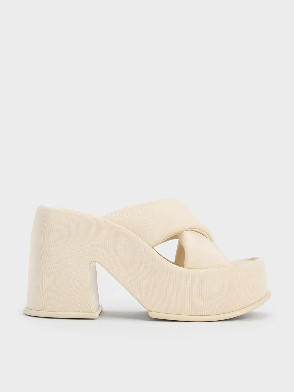 Toni Puffy-Strap Crossover Platform Mules - Chalk