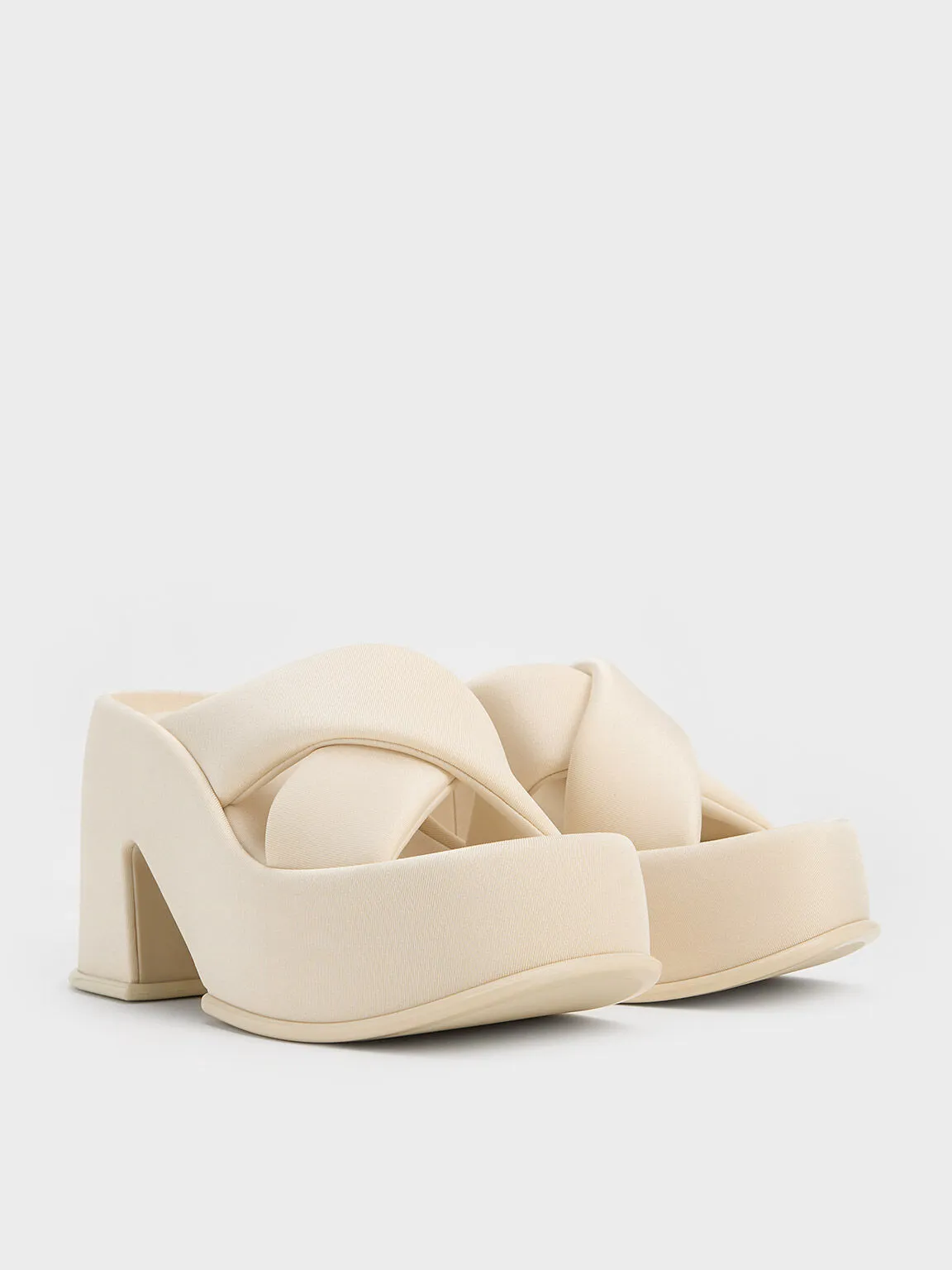 Toni Puffy-Strap Crossover Platform Mules - Chalk