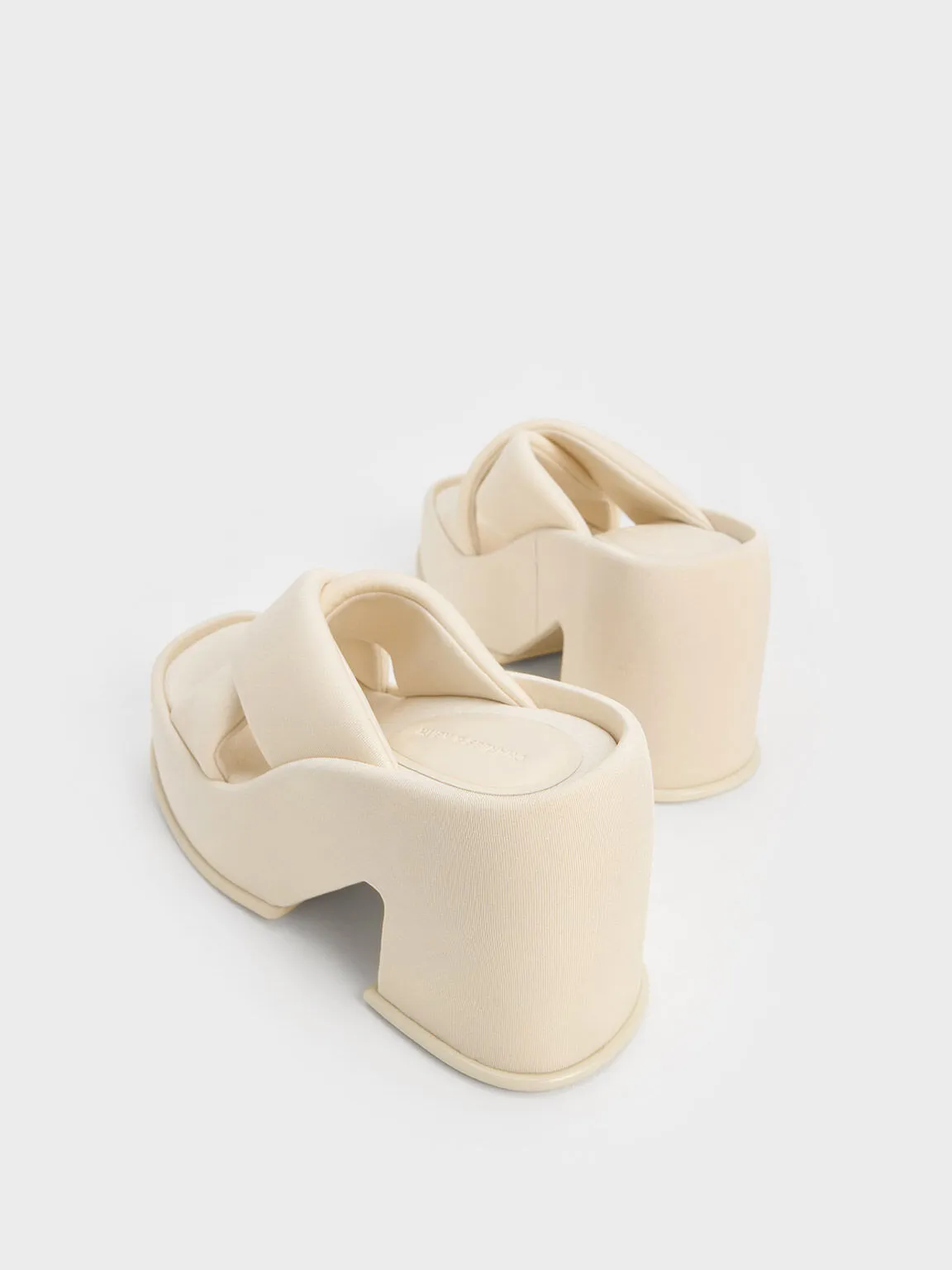 Toni Puffy-Strap Crossover Platform Mules - Chalk